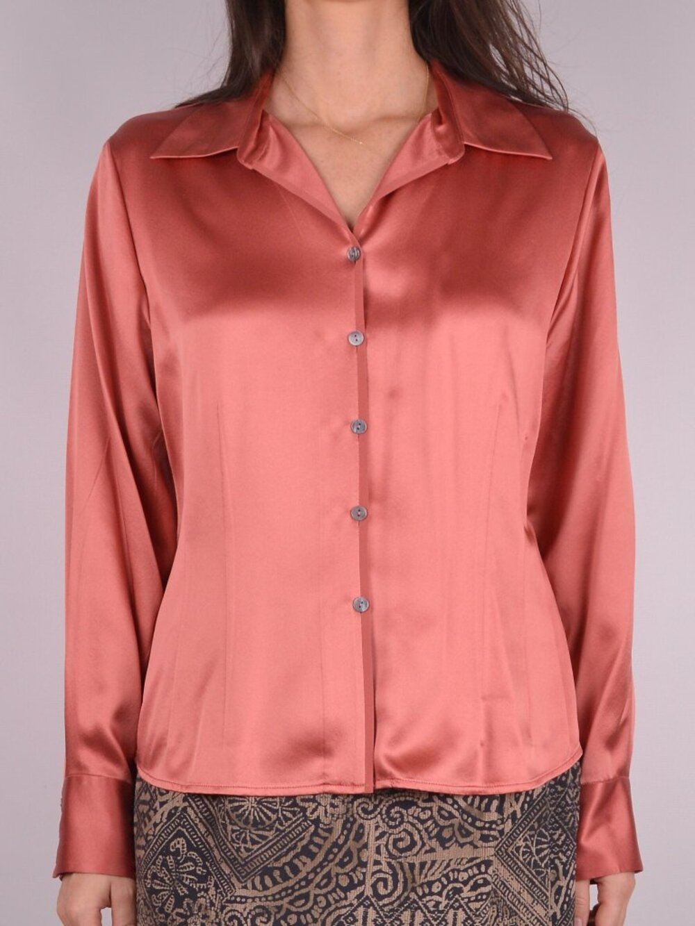 Talbots Pure Silk Button-Up Blouse in Rust Coral 16
